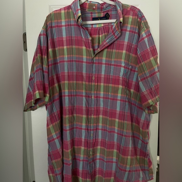 Ralph Lauren Pink Plaid Casual Button Down Short Sleeve Golf Shirt Size XL Tall - Picture 3 of 4